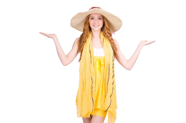 Young woman in yellow summer dress — Stock Photo, Image