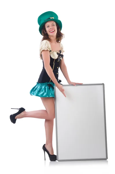Weibliches Model in irischem Kostüm isoliert auf weißem Grund — Stockfoto