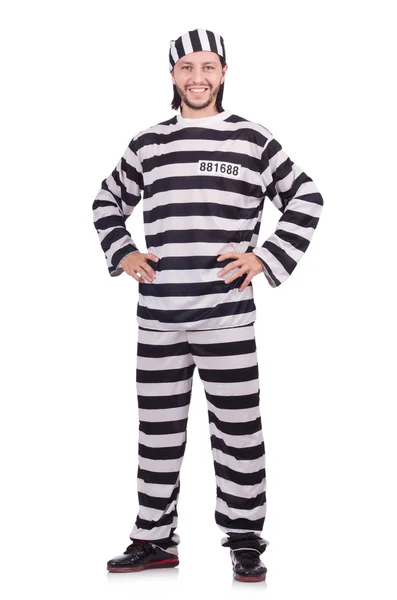Odsouzený zločinec v pruhovaných uniformách izolovaných na bílém — Stock fotografie