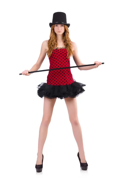 Girl in red polka-dot dress isolated on white — Stock Photo, Image