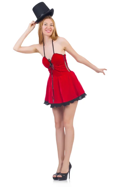 A girl in red dress isolated on white — Stock Photo, Image