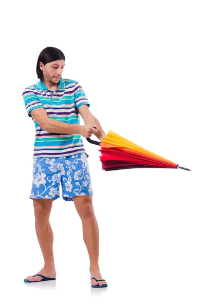 Man med färgglada paraply — Stockfoto