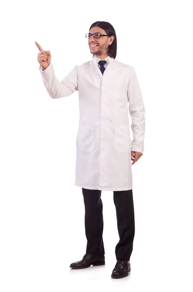 Jonge mannelijke arts geïsoleerd op wit — Stockfoto