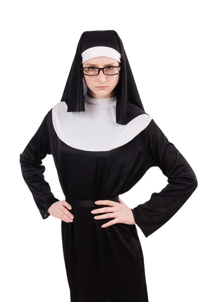 Ung, alvorlig nonne isolert på hvit – stockfoto