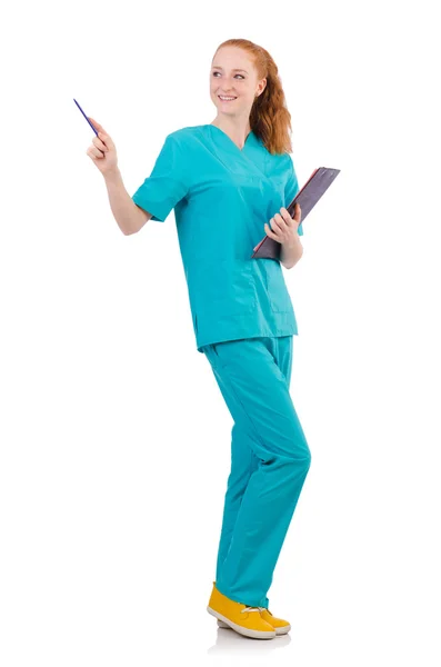 Försiktig sjuksköterska isolerad på vit — Stockfoto