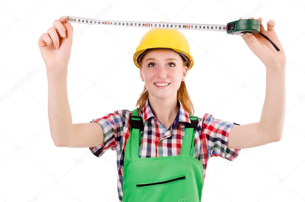Female handyman in overalls