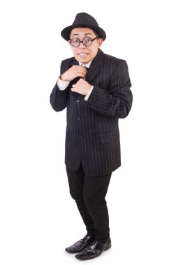 Çizgili takım elbiseli komik beyefendi
