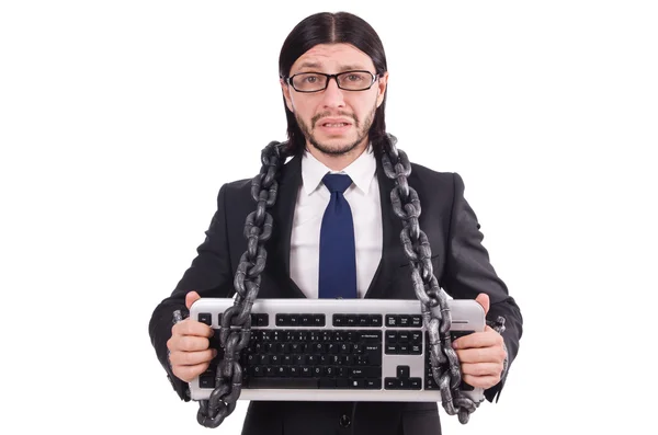 Empresário com teclado isolado em branco — Fotografia de Stock