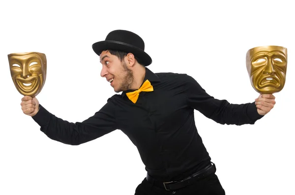 Man with golden Venetian masks — Stock Photo, Image