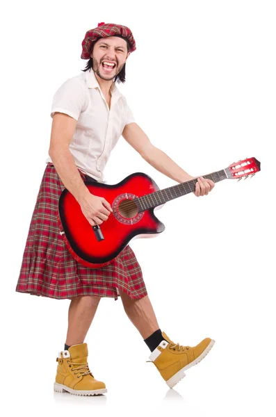 Escocês tocando guitarra isolada no branco — Fotografia de Stock