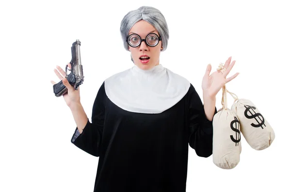 Comic-Nonne mit Säcken — Stockfoto
