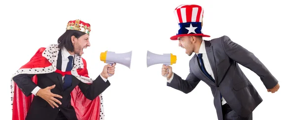 Homens com alto-falante e chapéu americano — Fotografia de Stock