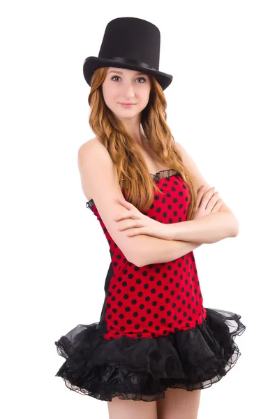 Young redhead woman in polka dot dress — Stock Photo, Image