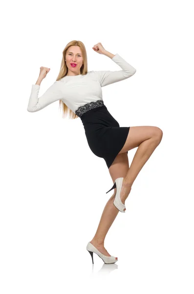 Pretty woman in black and white dress — Stock Photo, Image