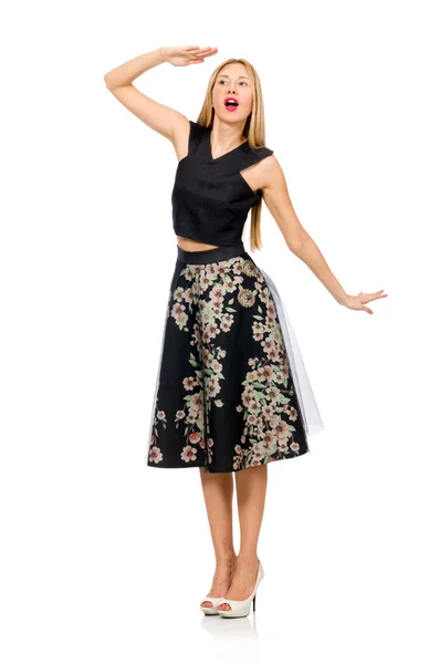 Žena v květinové tmavě sukně — Stock fotografie