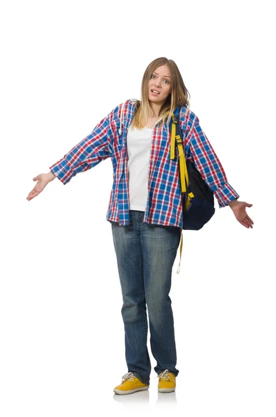 Mulher estudante com mochila — Fotografia de Stock