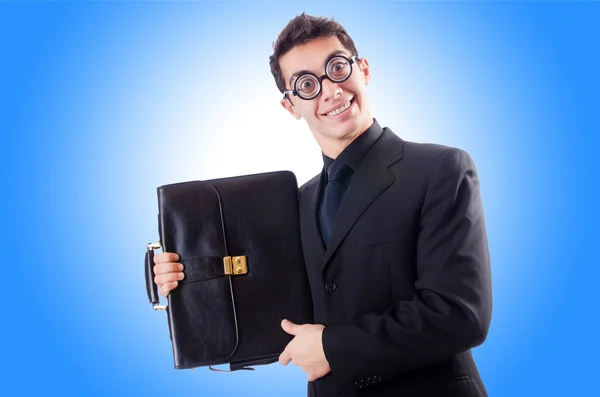 Nerd zakenman geïsoleerd op de blauwe — Stockfoto