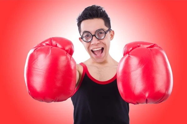 Funny boxer with red gloves — Stock Photo, Image