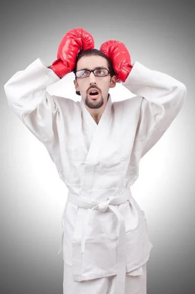 Karate fighter isolated on the gray — Stock Photo, Image