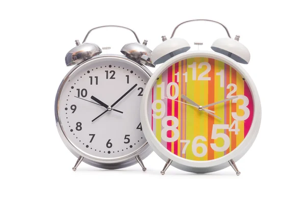 Alarm clocks on white — Stock Photo, Image