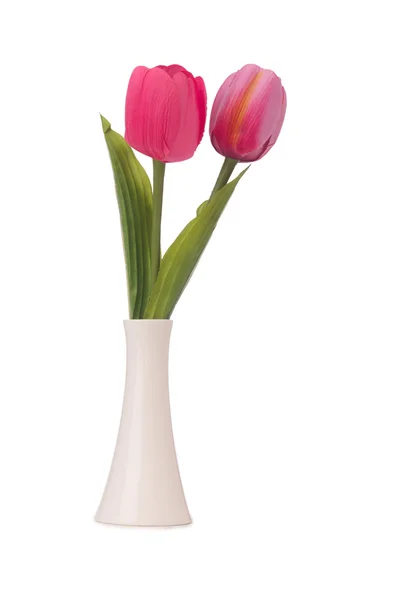 Vase with colourful tulips — Stock Photo, Image