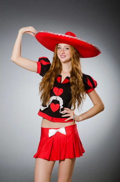 Woman in red sombrero hat — Stock Photo, Image