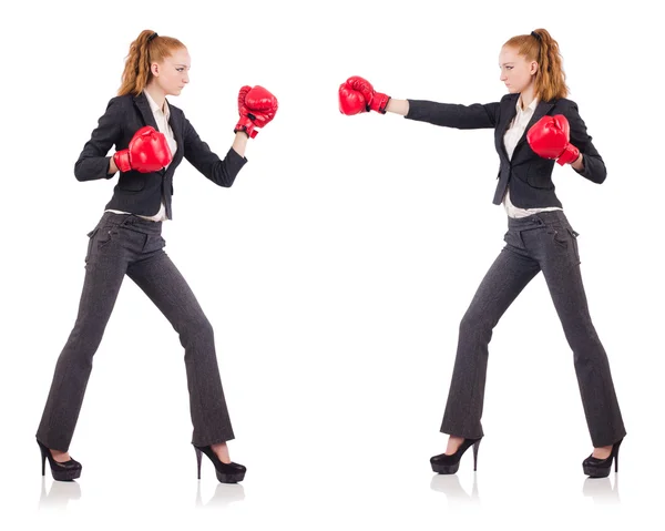 Empresária com luvas de boxe — Fotografia de Stock