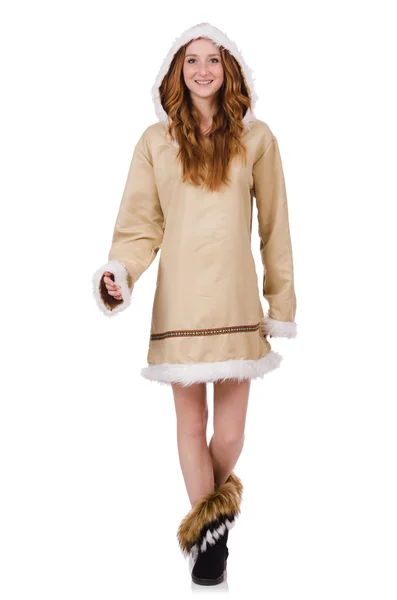 Eskimo meisje in bont kleding — Stockfoto