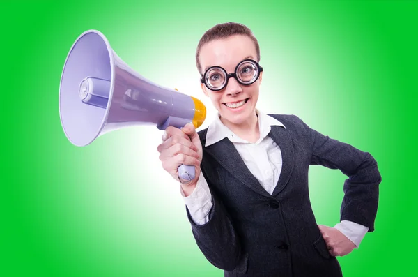 Young businessman with loudspeaker — Stock Photo, Image