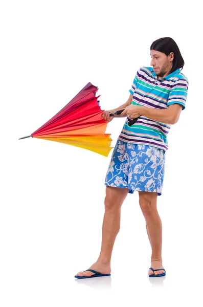 Homme avec parapluie coloré — Photo