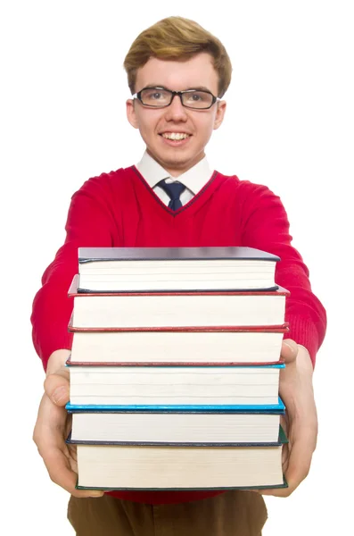 Αστεία μαθητής με βιβλία — Φωτογραφία Αρχείου