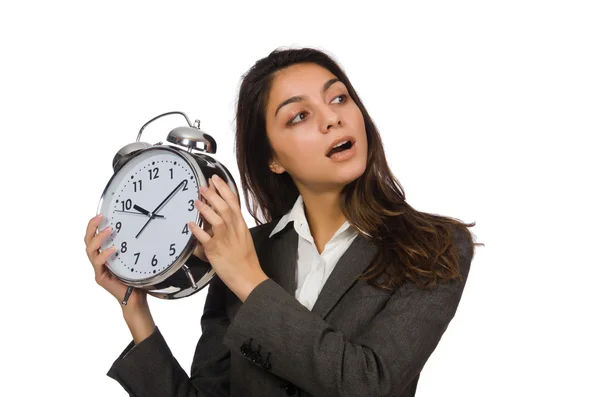 Femme d'affaires avec horloge manquant ses échéances — Photo
