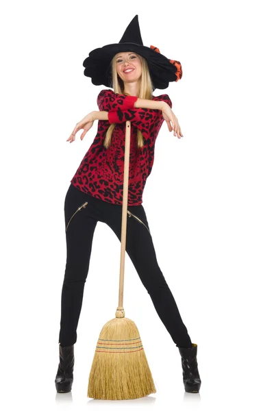 Funny witch with broom — Stock Photo, Image