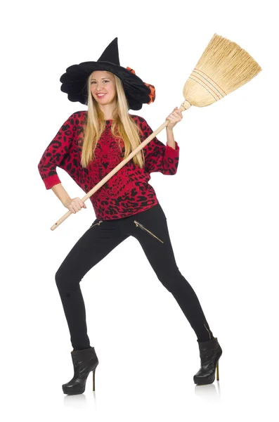 Funny witch with broom — Stock Photo, Image