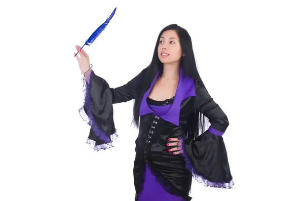 Vrouw in zwart en violet jurk — Stockfoto