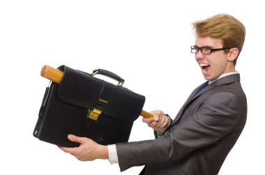 Beyazda beysbol sopası olan genç iş adamı