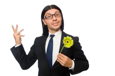 Çiçekli beyaz izole yakışıklı işadamı