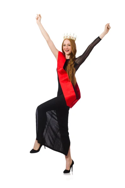 Young lady in elegant black dress isolated on white — Stock Photo, Image