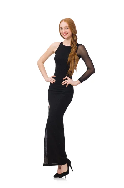 Joven dama en elegante vestido negro aislado en blanco — Foto de Stock