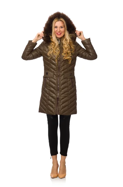 Mooie vrouw in de winter kleding geïsoleerd op wit — Stockfoto