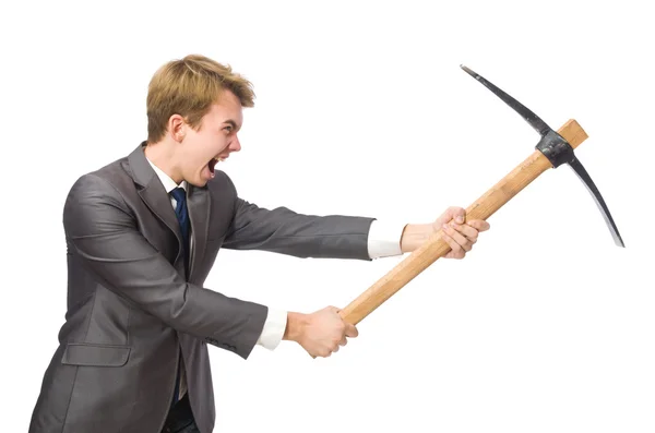 Young businessman with weapon isolated on white — Stock Photo, Image