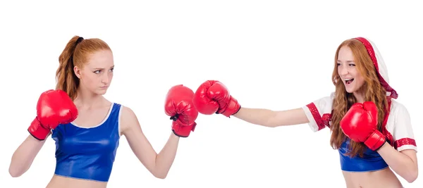 Woman boxer in uniform with US symbols — Stock Photo, Image