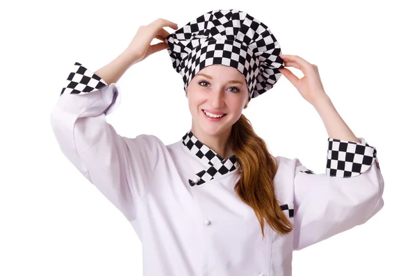 Chef feminino isolado em branco — Fotografia de Stock