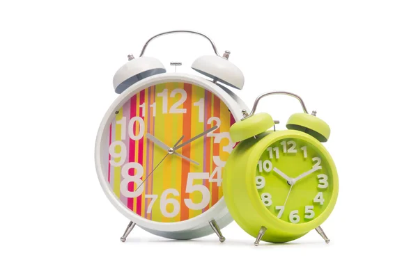 Alarm clocks on white — Stock Photo, Image