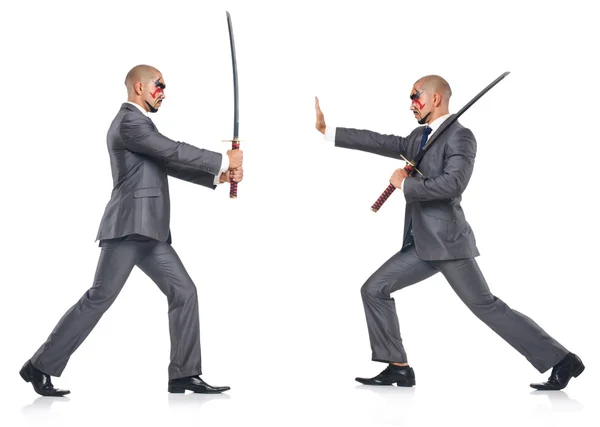 Dva muži s mečem izolovaným na bílém — Stock fotografie