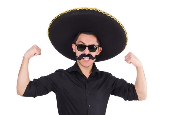 Homme drôle portant un chapeau sombrero — Photo