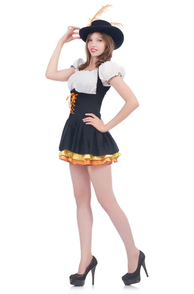 Menina em traje bávaro isolado no branco — Fotografia de Stock