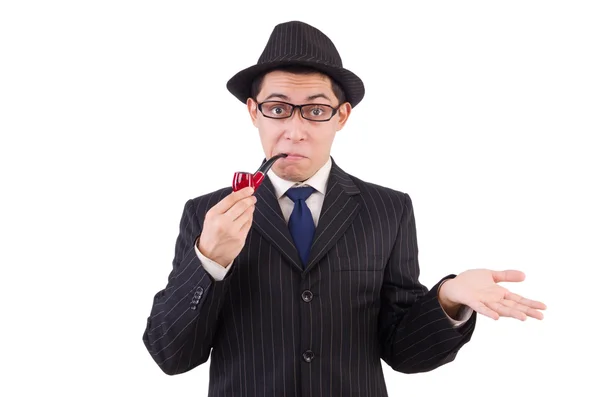 Drôle de gentleman en costume rayé isolé sur blanc — Photo