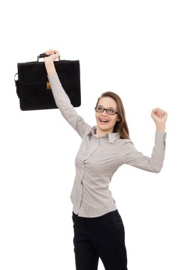 Dosyası olan iş kadını beyazla izole edilmiş.