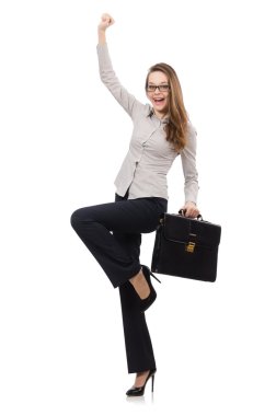 Dosyası olan iş kadını beyazla izole edilmiş.